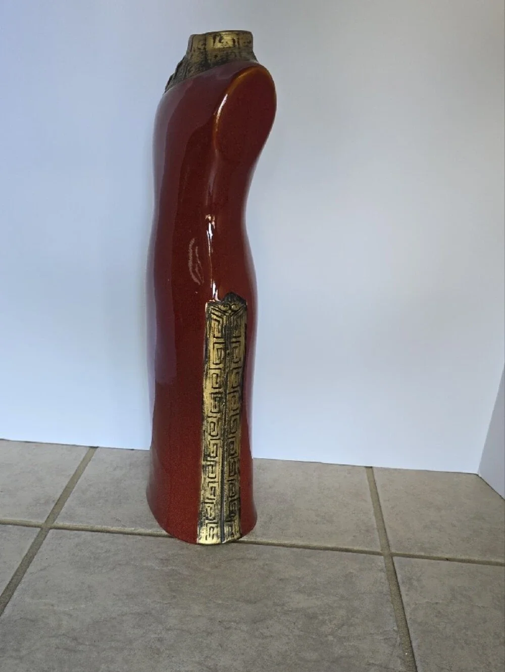 Red Gloss Ceramic Dress Form Vase with Gold Collar